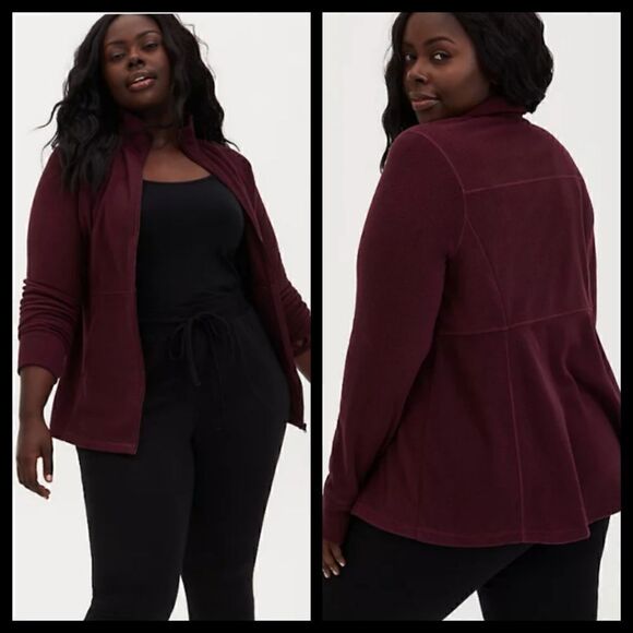 00X 10 Torrid Burgundy Purple Fleece Active Zip Jacket Funnel Neck Princess Seam - Picture 1 of 9
